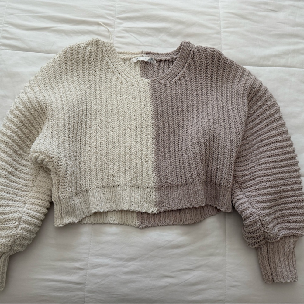 Altar'd State Cream and Tan Crew Neck Sweater